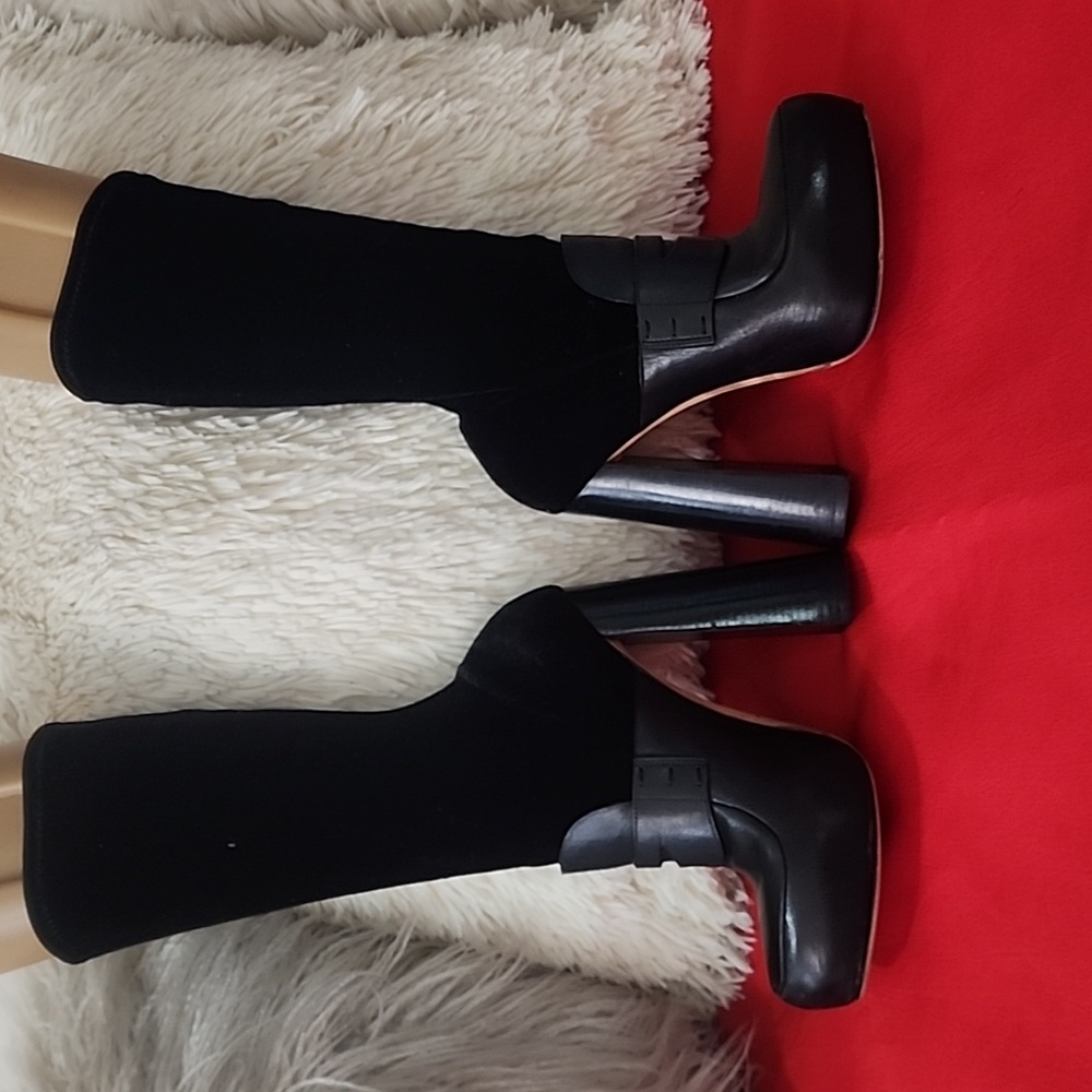 ALEXANDER WANG Boots Hannah Black Leather Velvet Sock Boots - Picture 3 of 10